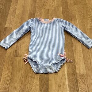 Ruffle Butts Blue and Pink Striped One Piece Swimsuit